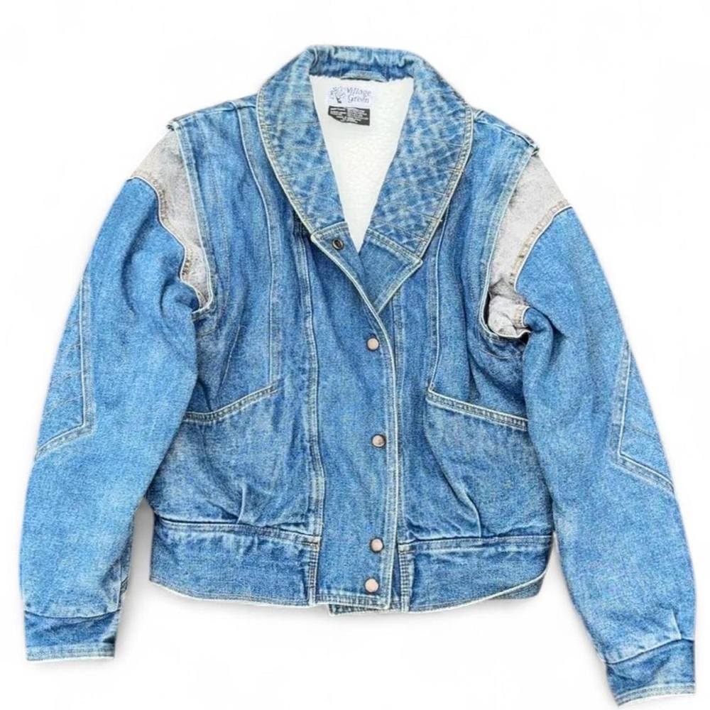 80’s Village Green Jean Jacket Moto Sherpa & Insulated Vest Zip Off Sleeves